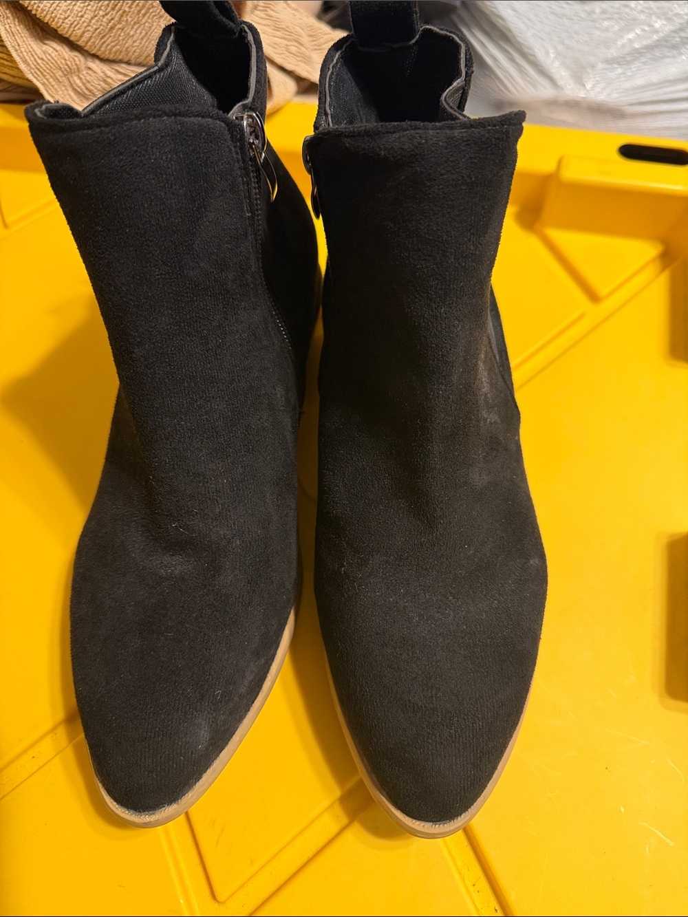 Black Suede Pointed Toe Ankle Booties with Side Zipper